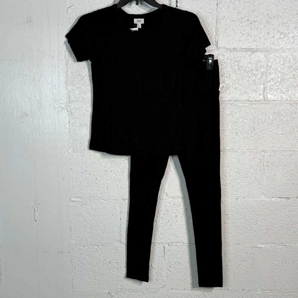 Jenni Ribbed short sleeve Pajama Top and legging set Black XS
